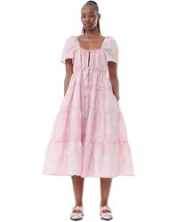 Ganni - Pink Textured Cloqué Layer Kleid - Lyst
