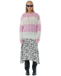 Ganni - Striped Mohair Cable O-neck Pullover - Lyst