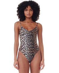 Ganni - Recycled Printed V-neck Swimsuit - Lyst