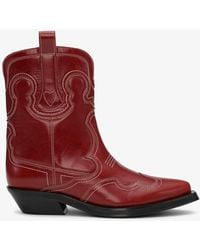 Ganni - Red Low Shaft Embroidered Western Boots - Lyst