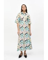 Ganni - Robe Chemise Longue En Coton À Imprimé Floral En Mixed Taille - Lyst