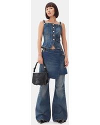 Ganni - Dark Blue Heavy Washed Flared Skirt Jeans - Lyst