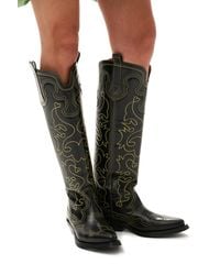 Ganni - Knee-high Embroidered Western Boots - Lyst