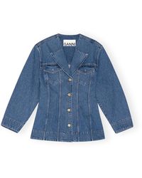 Ganni - Blazer Mid Blue Vintage Fitted Denim Taille 50 Coton/Coton Biologique - Lyst
