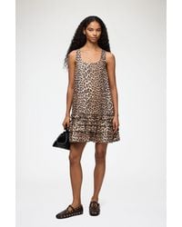Ganni - Leopard Cotton Poplin Mini Dress - Lyst