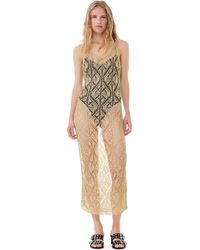 Ganni - Gold Metallic Strap Dress - Lyst
