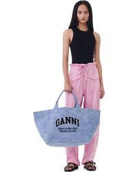 Ganni - Blue Oversized Canvas Tote Bag - Lyst
