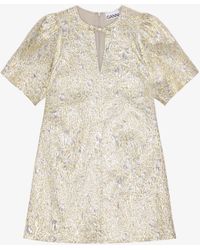 ganni metallic brocade mini dress Ganni Bow-Detail Brocade Minidress In Metallic - 30% Off