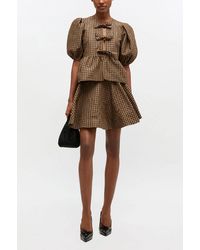 Ganni - Crinkled Check Mini Circle Skirt - Lyst