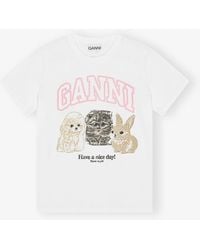 Ganni - Weißes T-Shirt Mit Animal-Print - Lyst