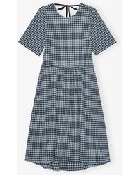 Ganni Checked Seersucker Midi Dress in Green | Lyst