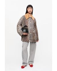 Ganni - Leopard Printed Canvas Midi Jacket - Lyst