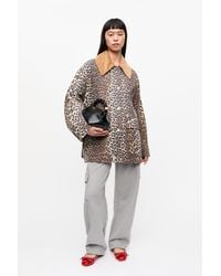 Ganni - Leopard Printed Canvas Midi Jacket - Lyst