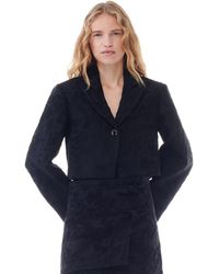 Ganni - Blazer Black Boucle Jacquard Suiting Cropped Taille 38 Acrylique/Polyamide Recyclé/Polyestere Recyclé - Lyst