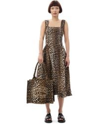 Ganni - Leopard Printed Cotton Midi Strap Smock Dress Size 4 - Lyst