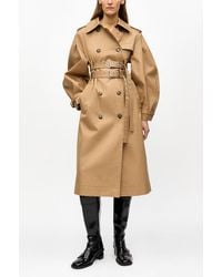 Ganni - Camel Bonded Cotton Trench Coat - Lyst