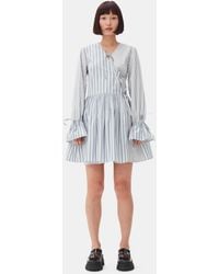 Ganni - Stripe Cotton Mini Wrap Dress - Lyst