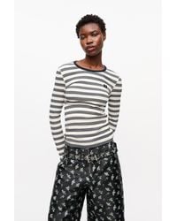 Ganni - Striped Soft Cotton Rib Long Sleeve T-Shirt - Lyst