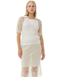 Ganni - Cotton Lace Polo Sweater - Lyst