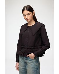 Ganni - Stretch Cotton Ruffle Shirt - Lyst