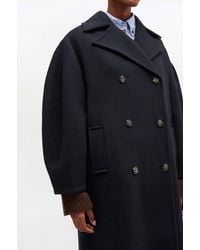 Ganni - Dark Wool Oversized Long Peacoat - Lyst