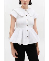 Ganni - Short Cotton Ruffle Shirt - Lyst