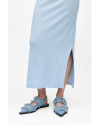 Ganni - Faded Denim Slingback Ballet Flat Shoe With Buckles - Lyst