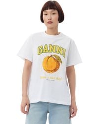 Ganni - Lässiges T-Shirt mit Pfirsich-Print - Lyst