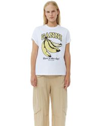Ganni - T-shirt White Relaxed Banana Taille 2XL Coton/Coton Biologique - Lyst