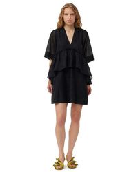 Ganni - Black Crinkled Georgette Flounce Mini Dress Size 4 Polyester - Lyst