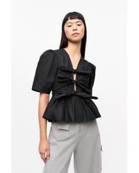 Ganni - Stretch Cotton Tie Strap Blouse - Lyst