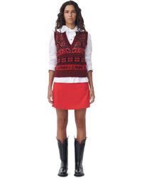 Ganni - Red Shiny Corduroy Mini Skirt - Lyst
