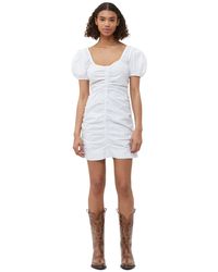 Ganni - White Short Sleeve Cotton Poplin Mini Dress Size 4 - Lyst