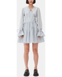 Ganni - Stripe Cotton Mini Wrap Dress - Lyst