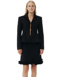 Ganni - Blazer Black Bonded Crepe Fitted Taille 36 Polyestere/Polyestere Recyclé - Lyst