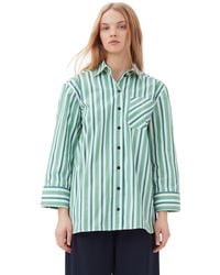 Ganni - Chemise Green Striped Cotton Oversized - Lyst