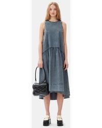 Ganni - Blue Cotton Poplin Open Back Midi Kleid - Lyst