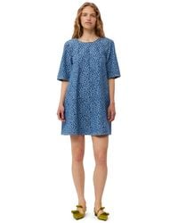 Ganni - Blue Jacquard Denim A-line Mini Kleid - Lyst