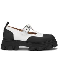 Ganni - Chaussures White Cleated Mary Jane Taille 37 Polyestere/Polyurethane/Cuir Recyclé - Lyst