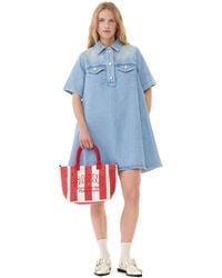 Ganni - Tint Wash Blue Heavy Denim Mini Dress Size 4 Organic Cotton - Lyst