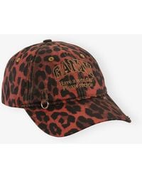 Ganni - Rote Kappe Mit Leopardenmuster - Lyst