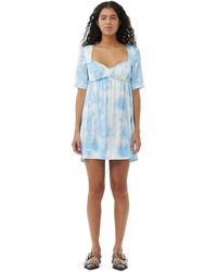 Ganni - Printed Satin Short Sleeve Mini Kleid - Lyst