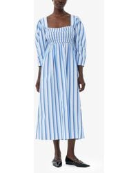 Ganni - Striped Cotton Smock Long Dress - Lyst