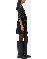 Ganni - Pleated Georgette V-Neck Flounce Mini Dress - Lyst