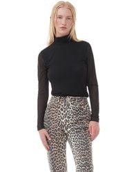 Ganni - Mesh Long Sleeve Roll Neck Blouse - Lyst