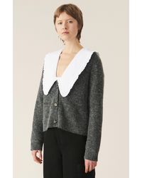 Ganni Soft Wool Knit Cardigan Ebony Melange Size M - Grey