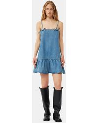 ganni broderie anglaise dress blue Ganni Illusion Blue Cotton Broderie Anglaise Puff Sleeve Mini Dress