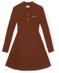 Ganni - Madder Brown Brown Future Viscose Rib Mini Dress Size Xs Elastane/polyamide/viscose - Lyst