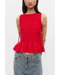 Ganni - Cotton Smock Tie Top - Lyst