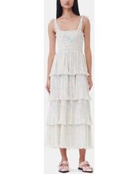 Ganni - Floral Printed Pleated Georgette Strap Smock Midi Dress - Lyst